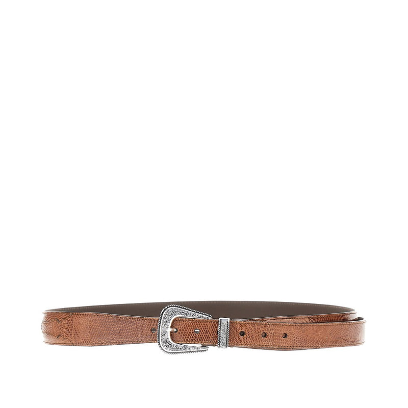 Brunello Cucinelli Brunello Cucinelli Engraved Buckle Leather Belt Brown - World Class Fashion