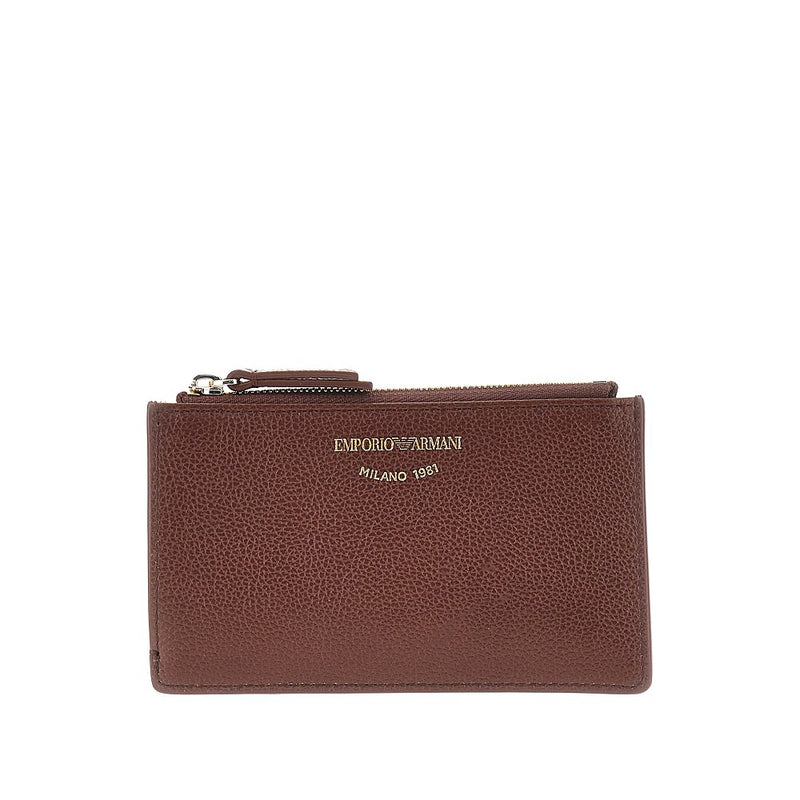 Emporio Armani Emporio Armani Grained Leather Card Holder Brown - World Class Fashion