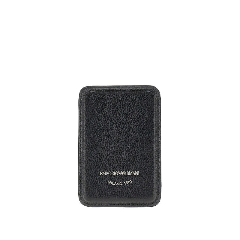 Emporio Armani Emporio Armani Grained Leather Magnetic Card Holder Black - World Class Fashion