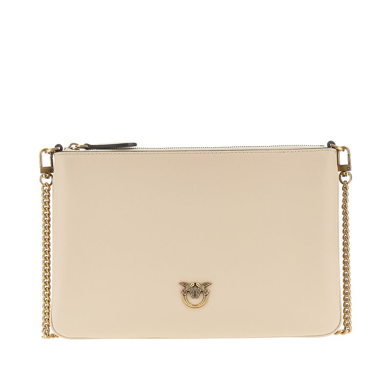 Pinko Pinko Flat Classic Leather Pouch Beige - World Class Fashion