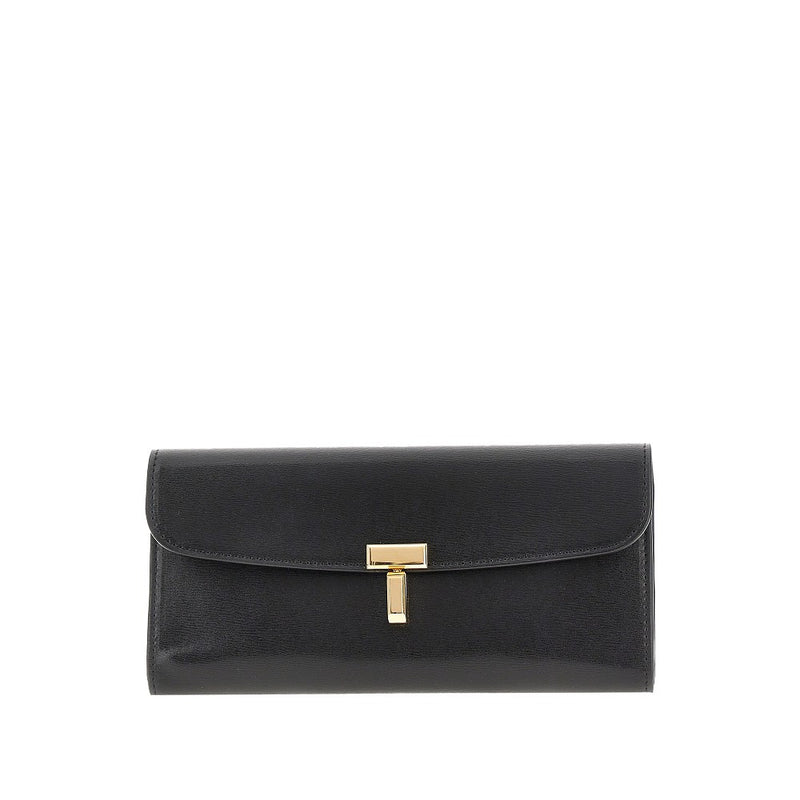Toteme Toteme T-Lock Leather Wallet Clutch Black - World Class Fashion