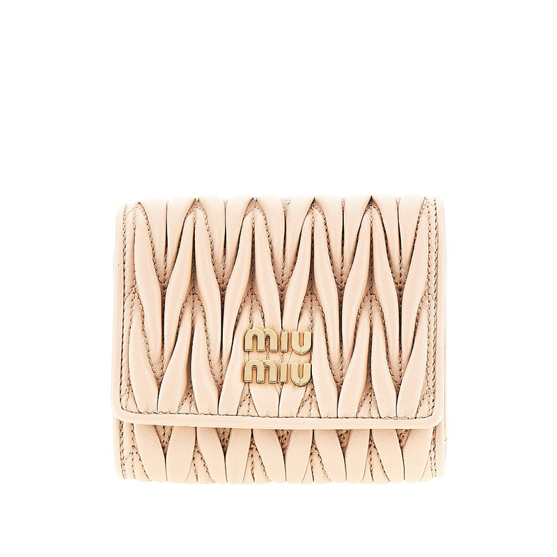 Miu Miu Miu Miu Matelassé Nappa Leather Tri-fold Wallet Pink - World Class Fashion