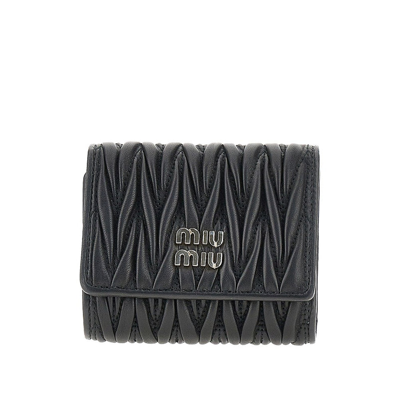 Miu Miu Miu Miu Matelassé Nappa Leather Tri-fold Wallet Black - World Class Fashion