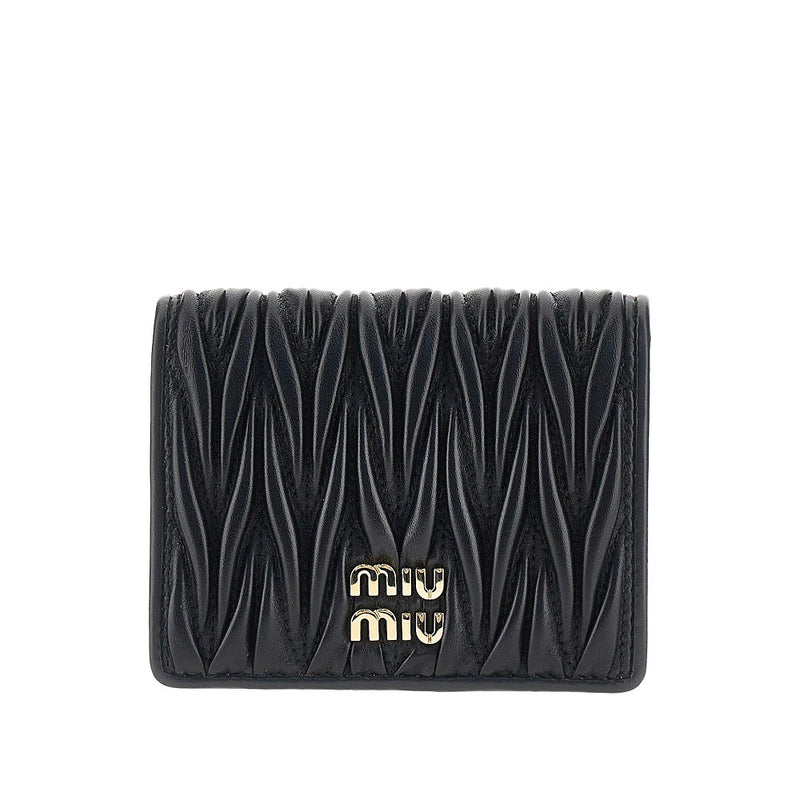 Miu Miu Miu Miu Matelassé Nappa Leather Bi-fold Wallet Black - World Class Fashion