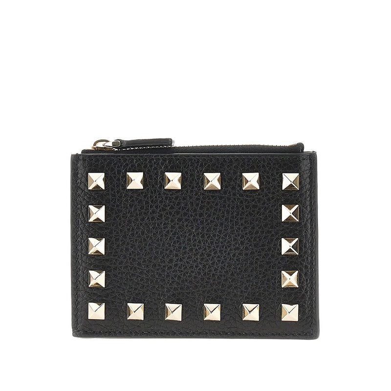 Valentino Garavani Valentino Garavani Rockstud Grained Leather Coin Purse Black - World Class Fashion