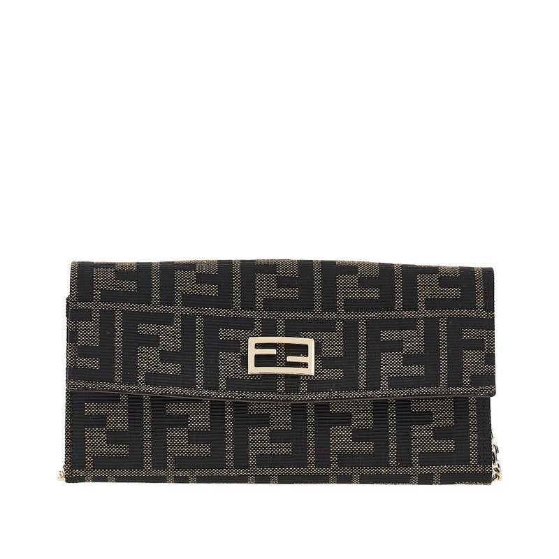 Fendi Fendi Jacquard FF Fabric Wallet with Chain Brown - World Class Fashion