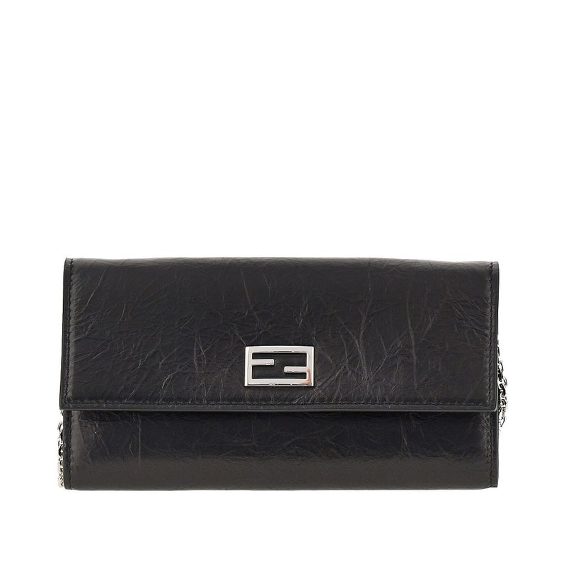 Fendi Fendi Leather Wallet with Chain Black - World Class Fashion