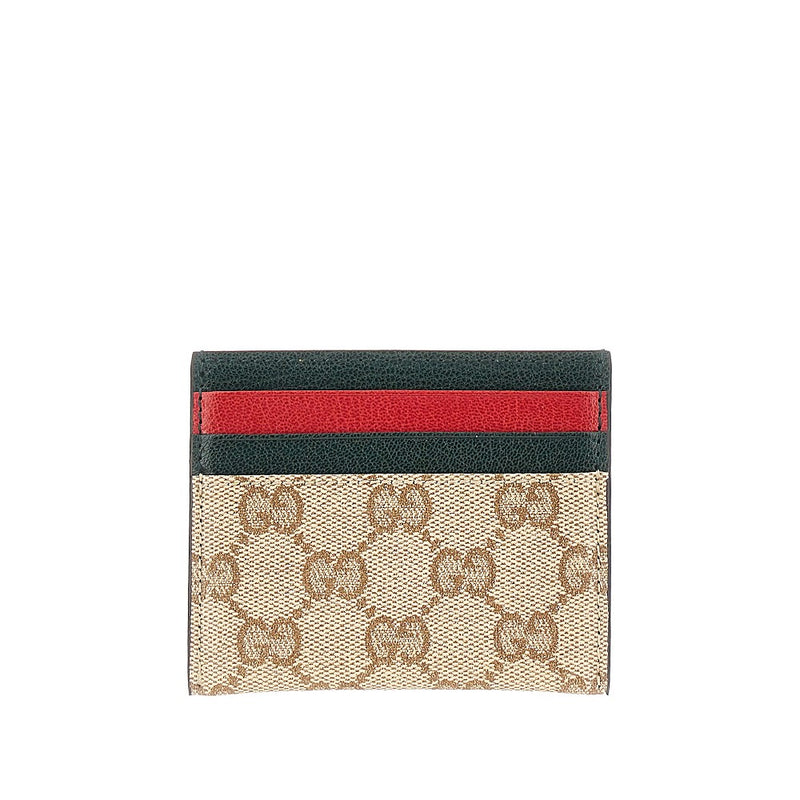 Gucci Gucci Web Leather and GG Fabric Cardholder Multicolor - World Class Fashion