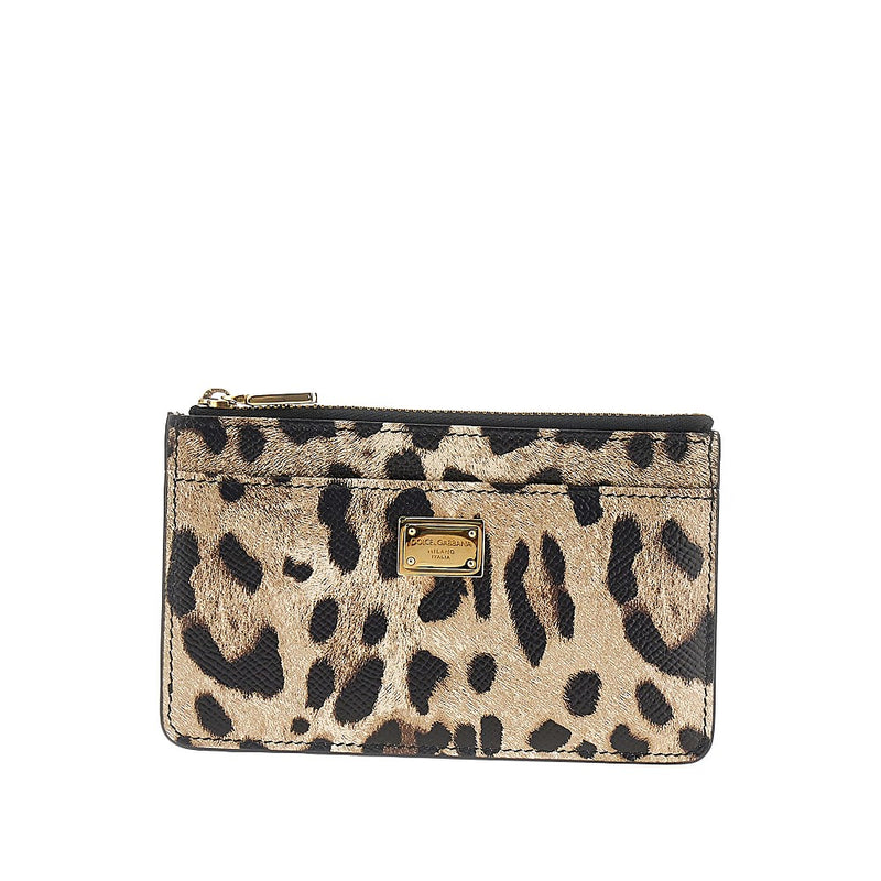 Dolce&gabbana Dolce&gabbana Leopard-print Leather Cardholder Pouch Brown - World Class Fashion