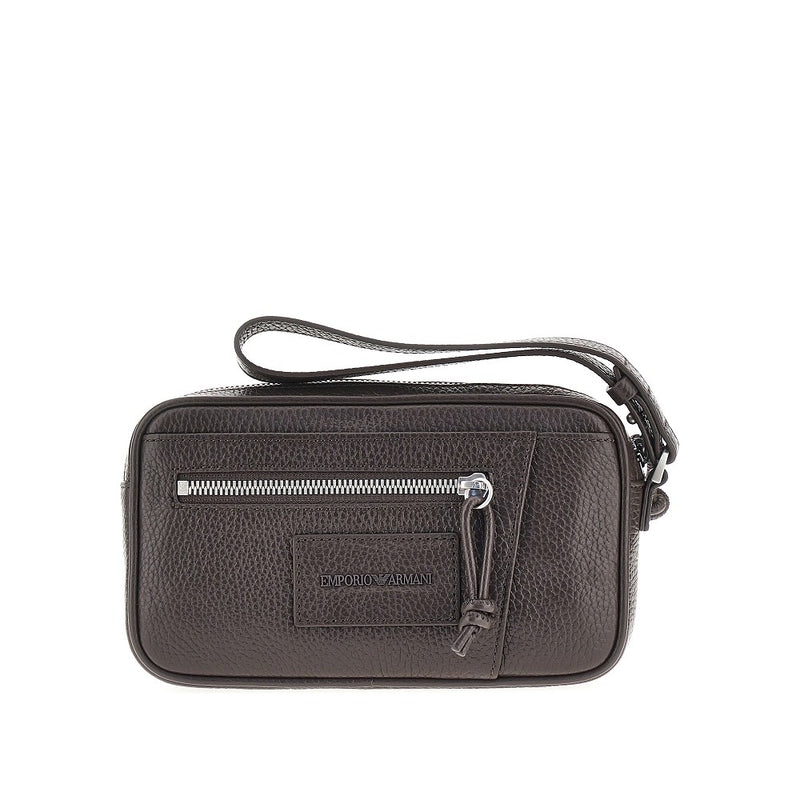 Emporio Armani Emporio Armani Grained Leather Pouch Brown - World Class Fashion