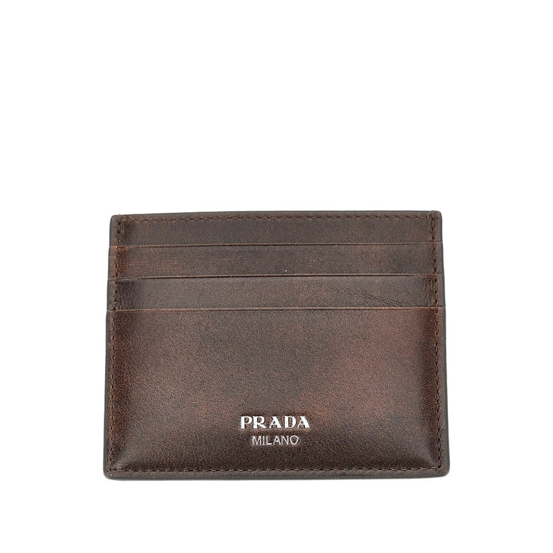 Prada Prada Vintage Effect Leather Cardholder Brown - World Class Fashion