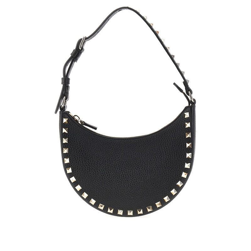 Valentino Garavani Valentino Garavani Grain Leather Mini Rockstud Hobo Bag Black - World Class Fashion