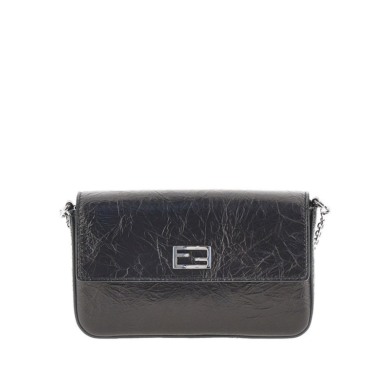 Fendi Fendi Craquelé Leather Tube Clutch Black - World Class Fashion