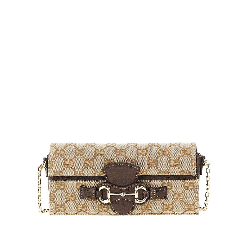 Gucci Gucci GG Canvas Clutch with Horsebit Detail Brown - World Class Fashion