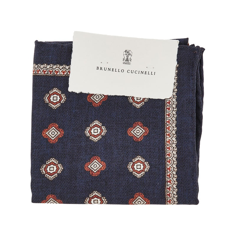 Brunello Cucinelli Brunello Cucinelli Jacquard Silk Pocket Square Blue - World Class Fashion